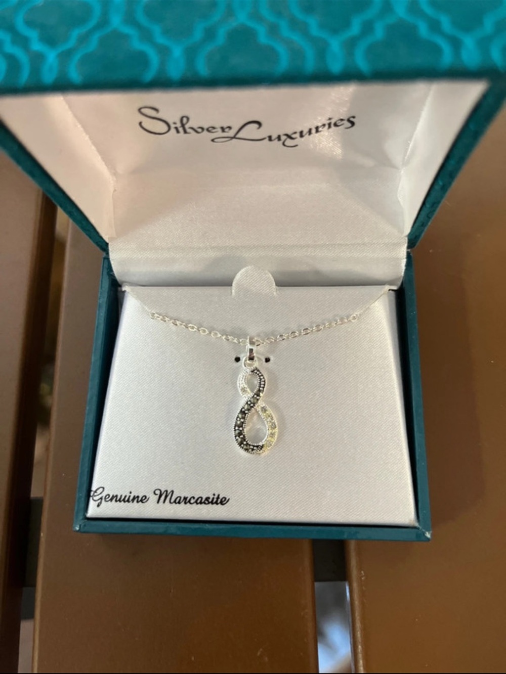 NWT Silver Marcasite Infinity Pendant Necklace - Black & Silver by